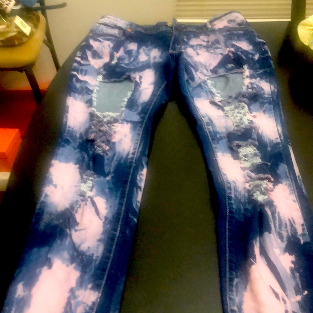 Nice size 17 distressed jean pink and blue